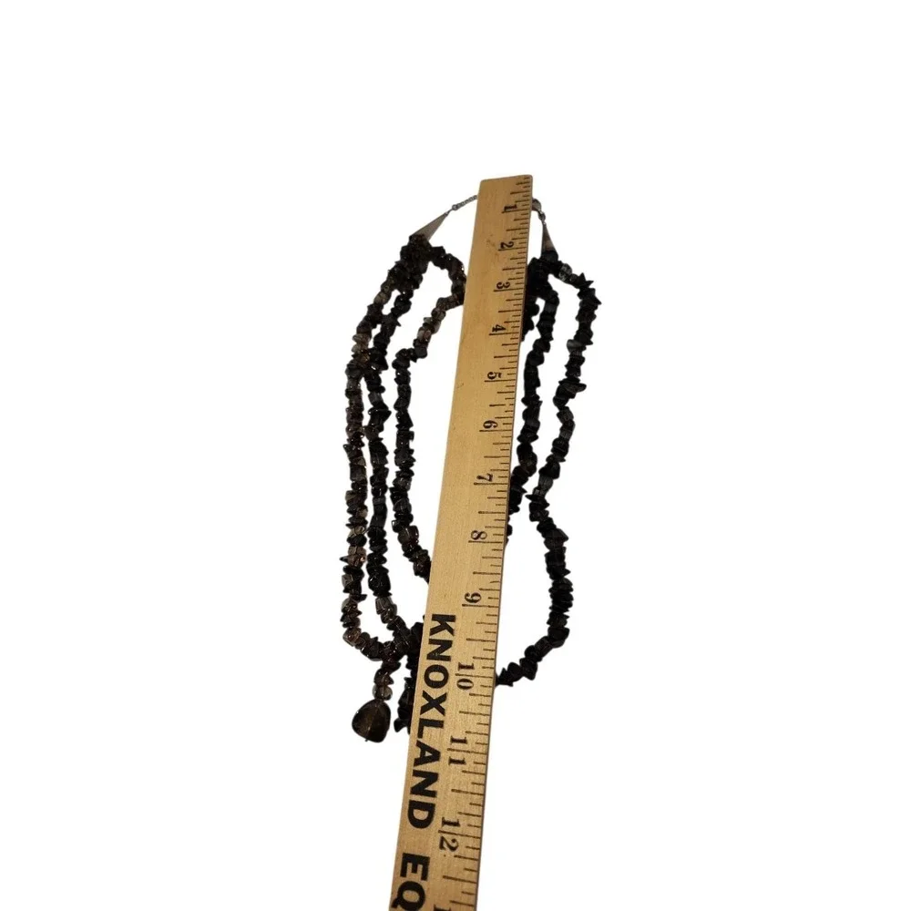 Vintage 925 southwest style 3 strand smoky quartz polished‎ chip necklace
